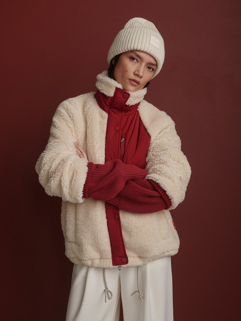 Kalyn Sherpa Jacket in Sandshell and Rumba Rose