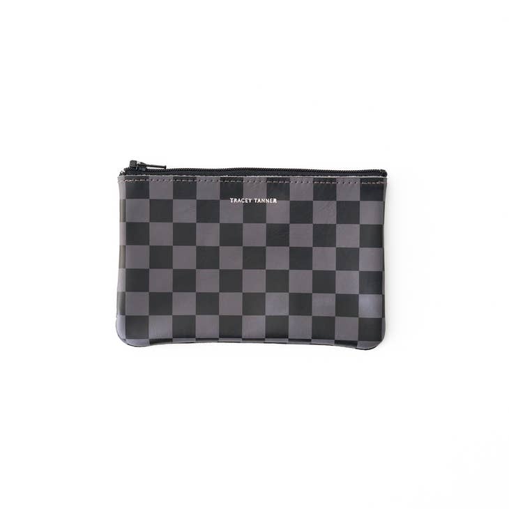 Load image into Gallery viewer, Small Zip Pouch, Grey and Black Check
