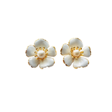 The Pink Reef - Small Hand Painted Floral Earrings - White