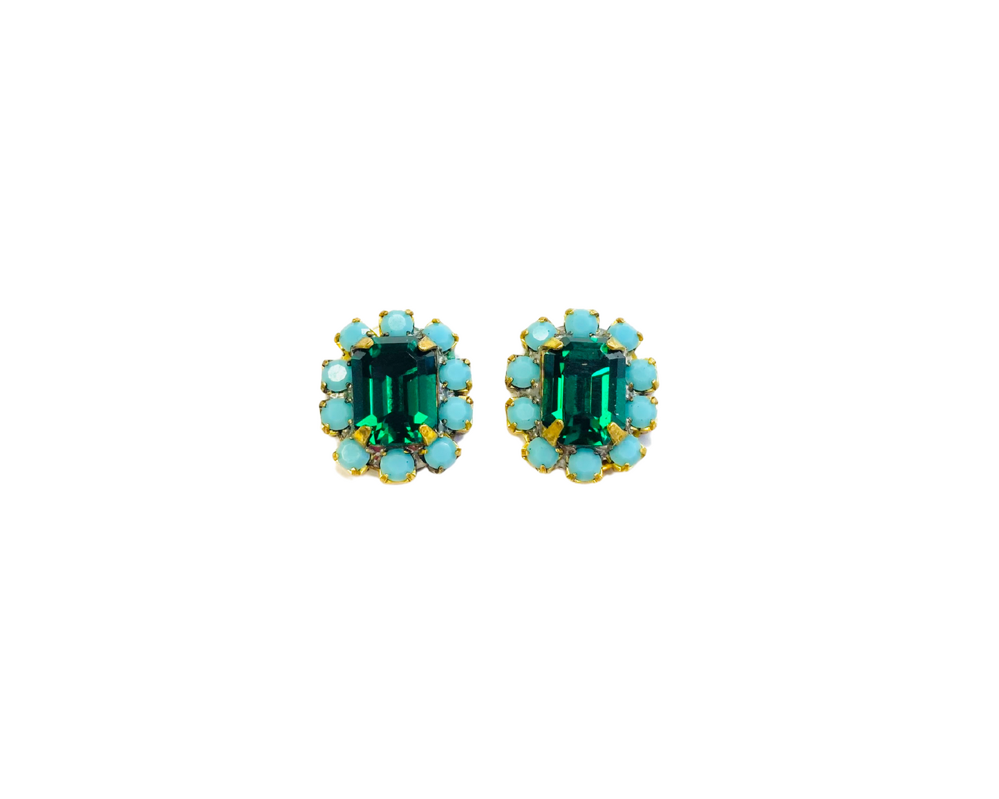 The Pink Reef - Petite Studs - Emerald & Turquoise