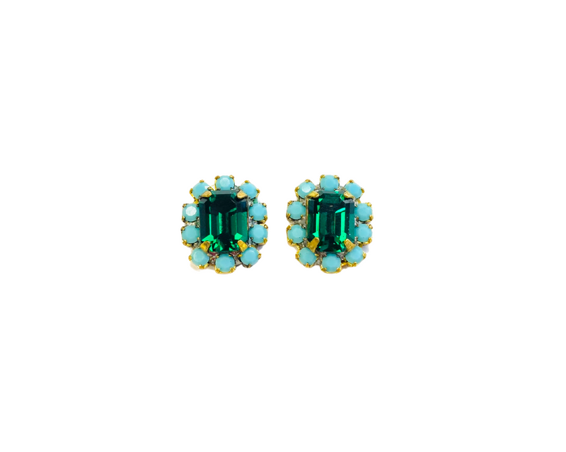 The Pink Reef - Petite Studs - Emerald & Turquoise
