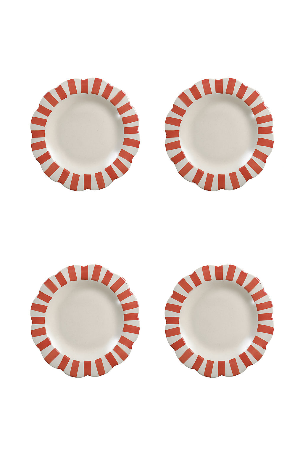 Ceramic stripe Salad Plate, Red- 8.25x 8.25 x 1.25 Inches ( Set of 4 )