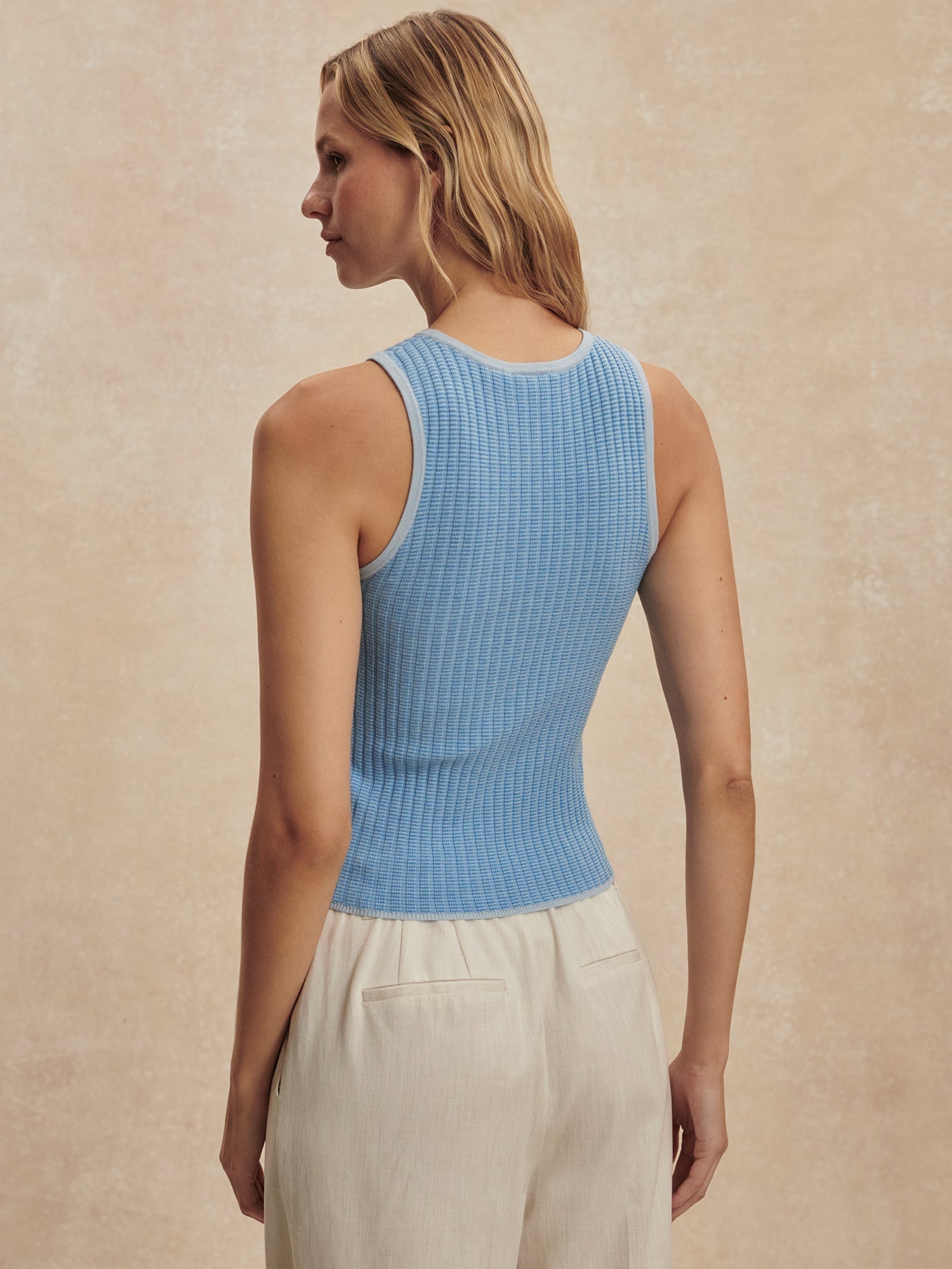 Varley Hanson Rib Knit Tank Mist Blue detail