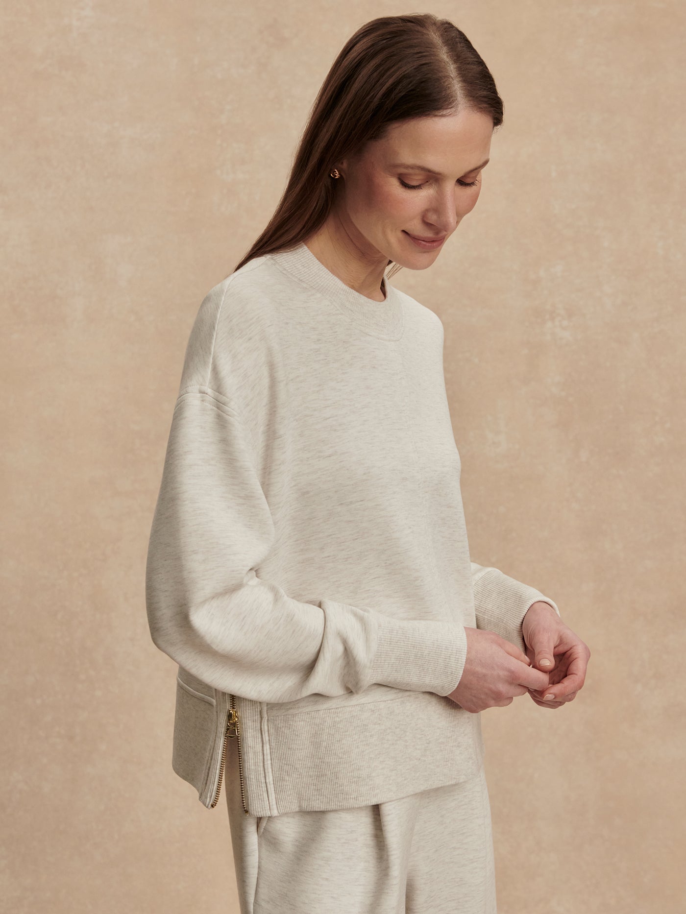 Varley - Philippe Crop Sweat -Taupe Marl/ Ginger Snap