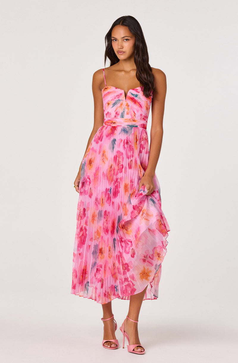 ASTR The Label - Bayley Floral Pleated Maxi Dress - Pink Multi Floral
