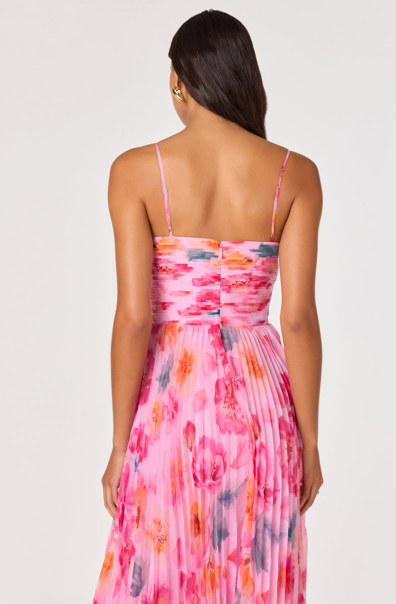 ASTR The Label - Bayley Floral Pleated Maxi Dress - Pink Multi Floral