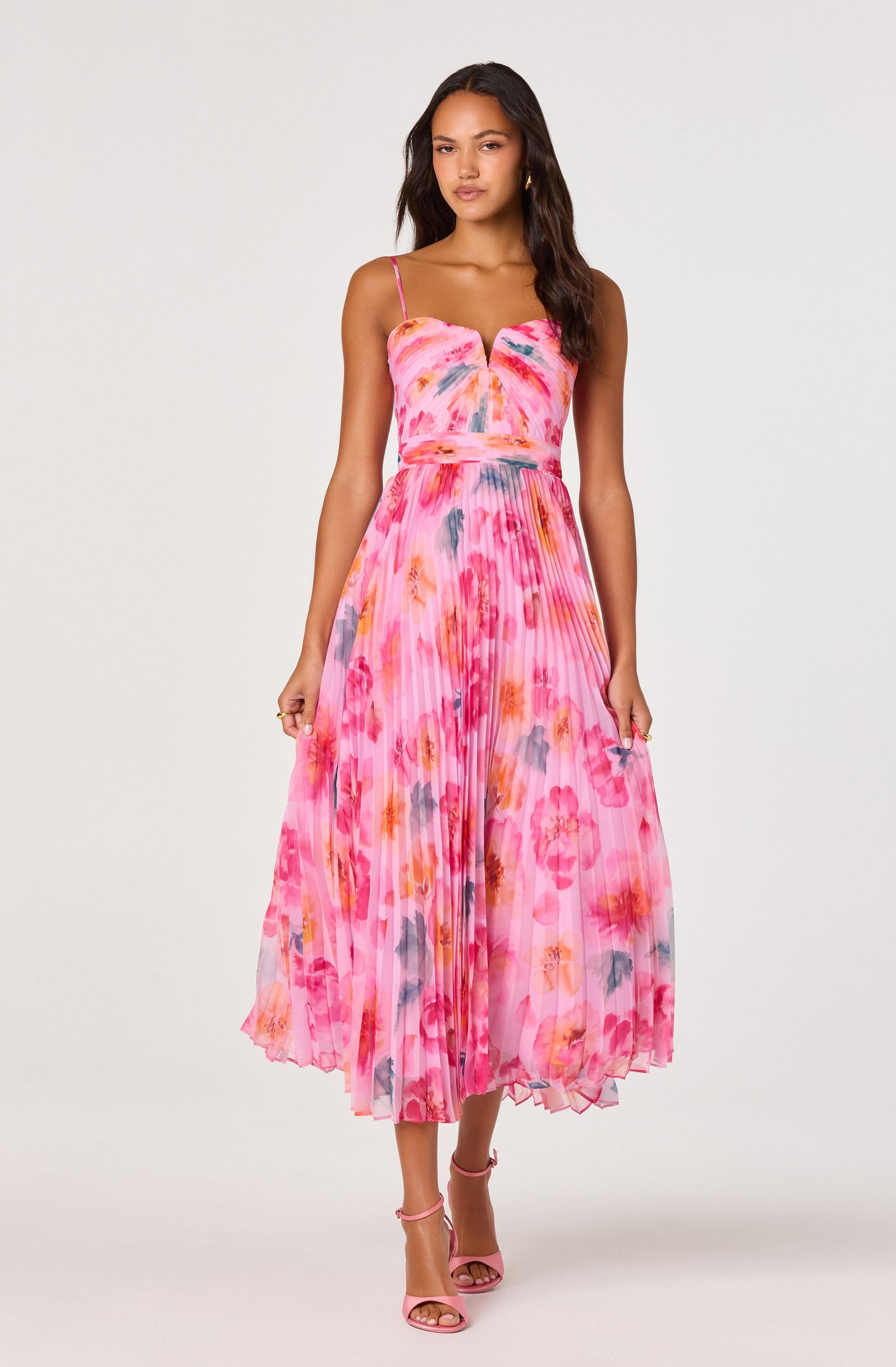 ASTR The Label - Bayley Floral Pleated Maxi Dress - Pink Multi Floral
