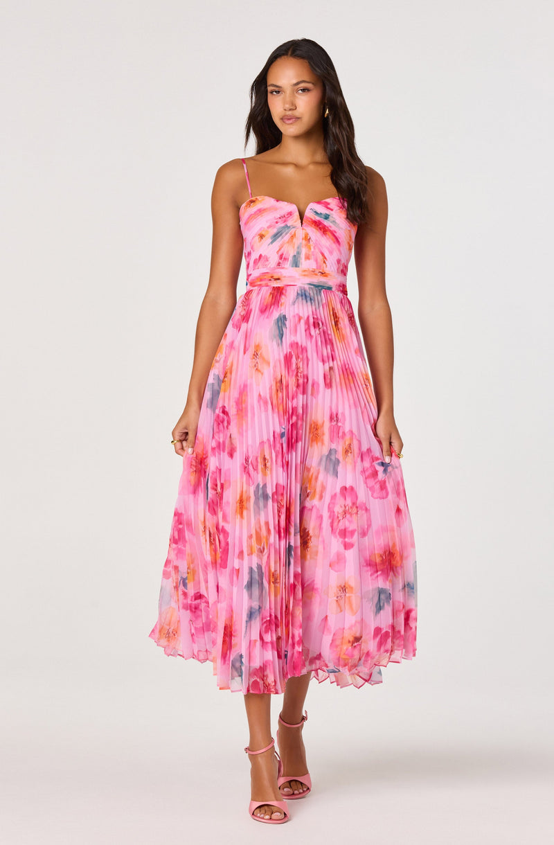 ASTR The Label - Bayley Floral Pleated Maxi Dress - Pink Multi Floral