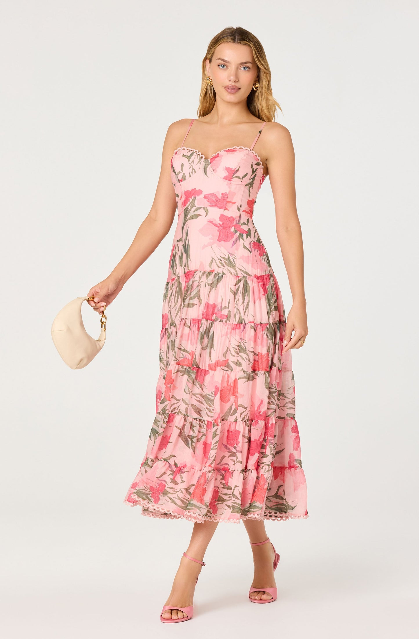 ASTR The Label - Lianna Floral Scalloped Trim Tiered Maxi Dress - Pink Floral