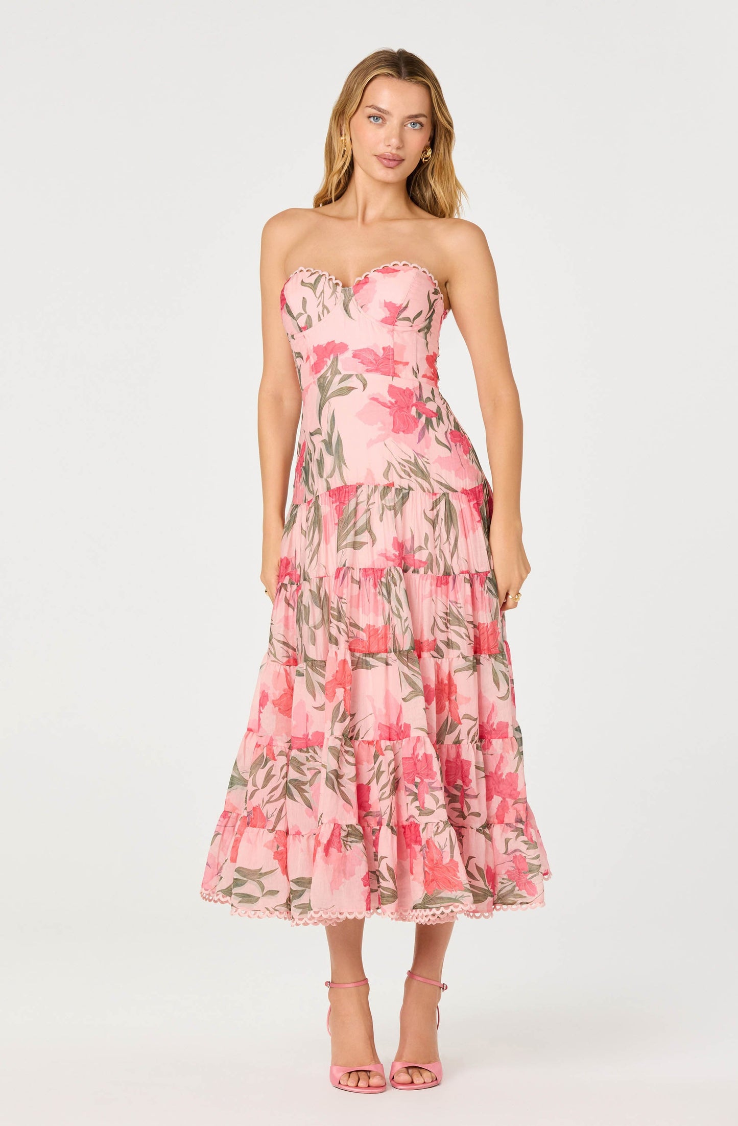 ASTR The Label - Lianna Floral Scalloped Trim Tiered Maxi Dress - Pink Floral