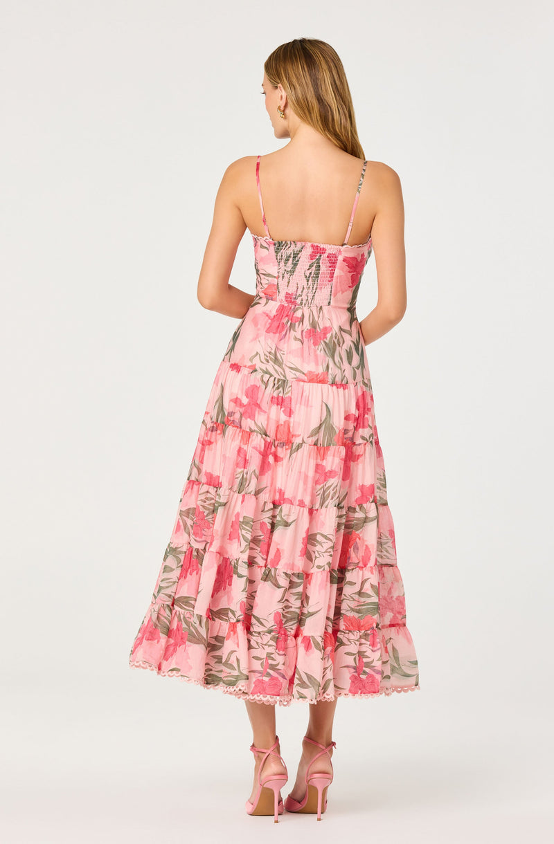 ASTR The Label - Lianna Floral Scalloped Trim Tiered Maxi Dress - Pink Floral