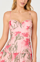 ASTR The Label - Lianna Floral Scalloped Trim Tiered Maxi Dress - Pink Floral