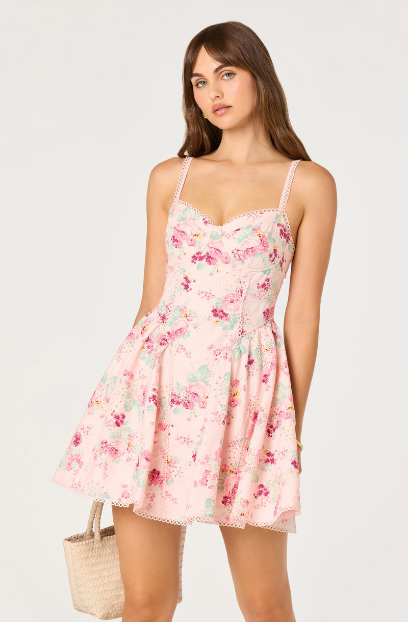 ASTR The Label - Birdie Floral Eyelet Sweetheart Mini Dress