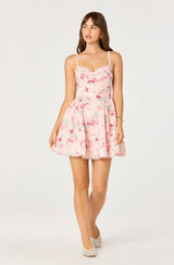ASTR The Label - Birdie Floral Eyelet Sweetheart Mini Dress