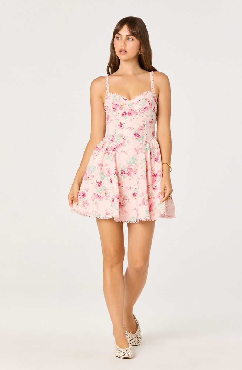 ASTR The Label - Birdie Floral Eyelet Sweetheart Mini Dress