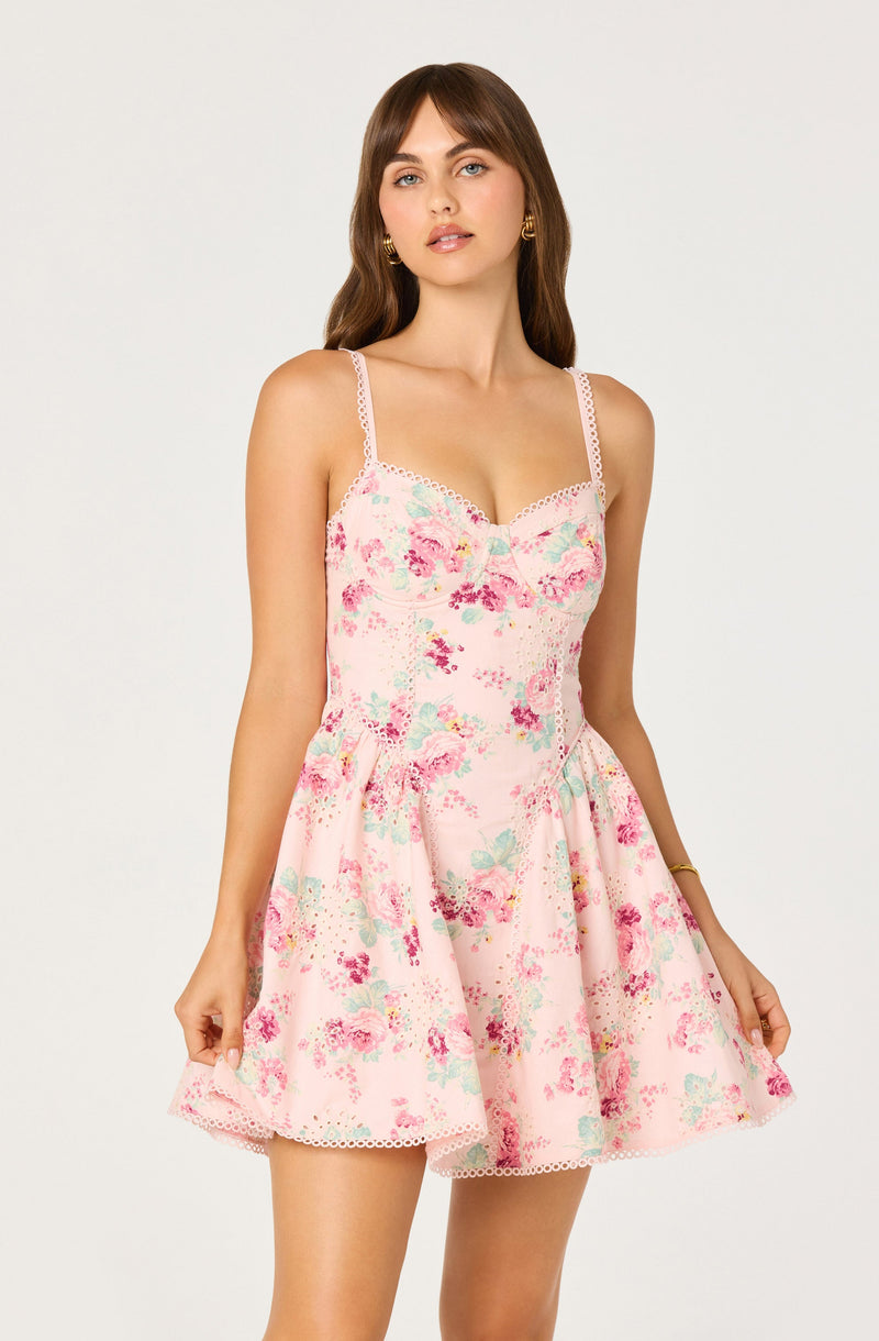 ASTR The Label - Birdie Floral Eyelet Sweetheart Mini Dress