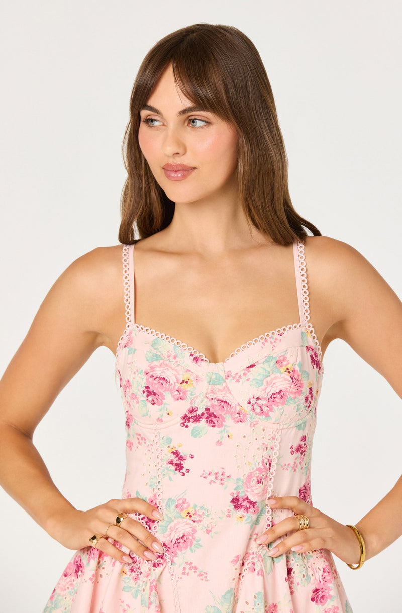 ASTR The Label - Birdie Floral Eyelet Sweetheart Mini Dress