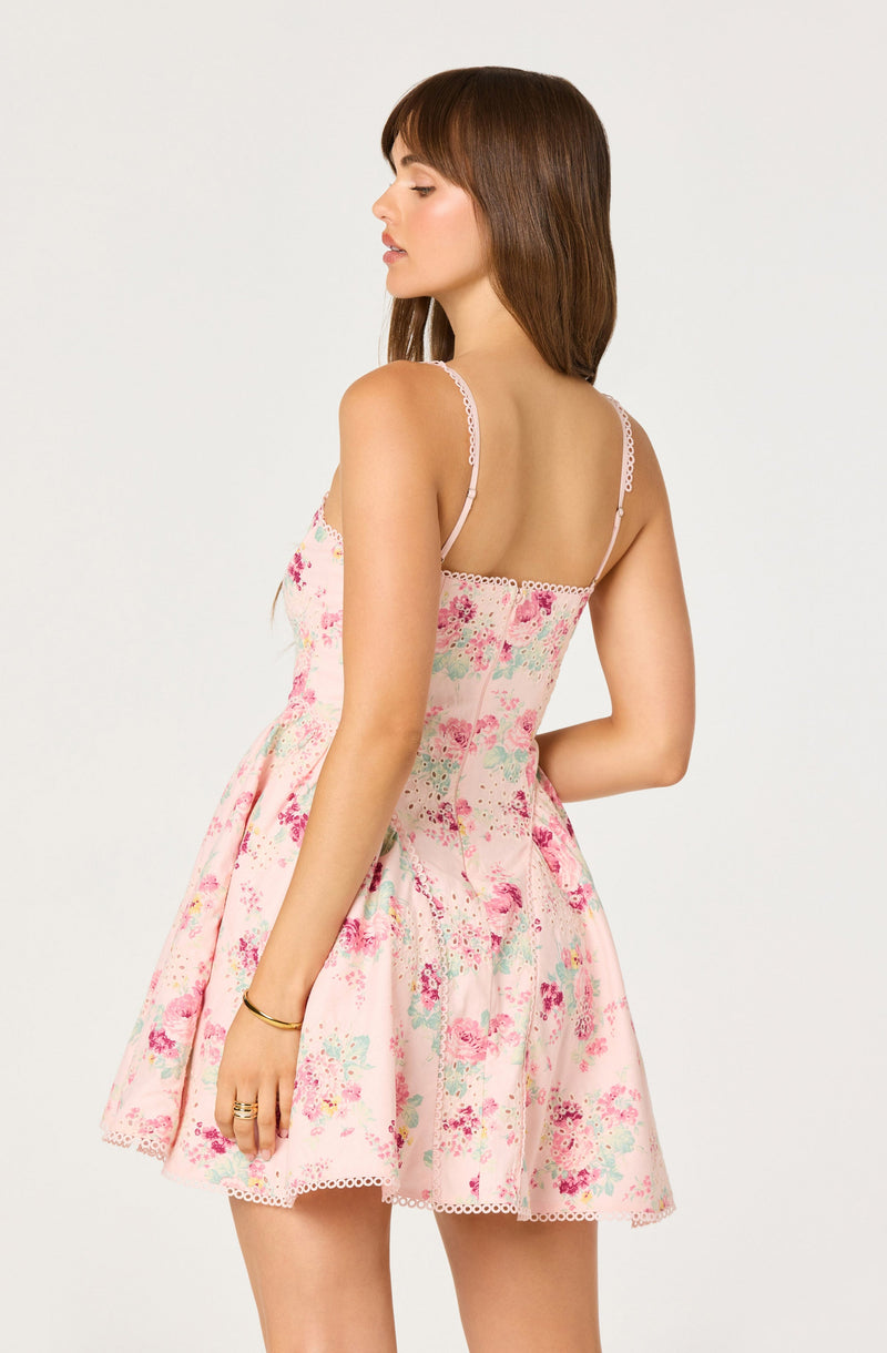 ASTR The Label - Birdie Floral Eyelet Sweetheart Mini Dress