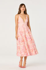 ASTR The Label - Janna Floral Plunge Midi Dress - Carnation Pink
