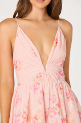 ASTR The Label - Janna Floral Plunge Midi Dress - Carnation Pink