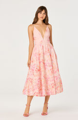 ASTR The Label - Janna Floral Plunge Midi Dress - Carnation Pink