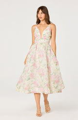 ASTR The Label - Janna Floral Plunge Midi Dress - Carnation Pink
