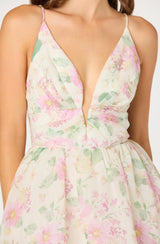 ASTR The Label - Janna Floral Plunge Midi Dress - Carnation Pink