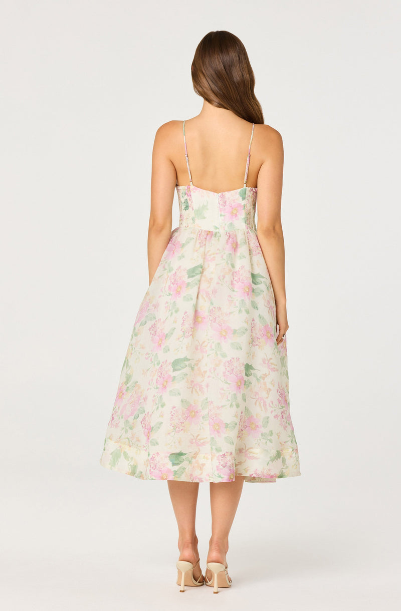 ASTR The Label - Janna Floral Plunge Midi Dress - Carnation Pink