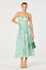ASTR The Label - Halcyon Floral 3D Flower Appliqué Midi Dress - Green Floral
