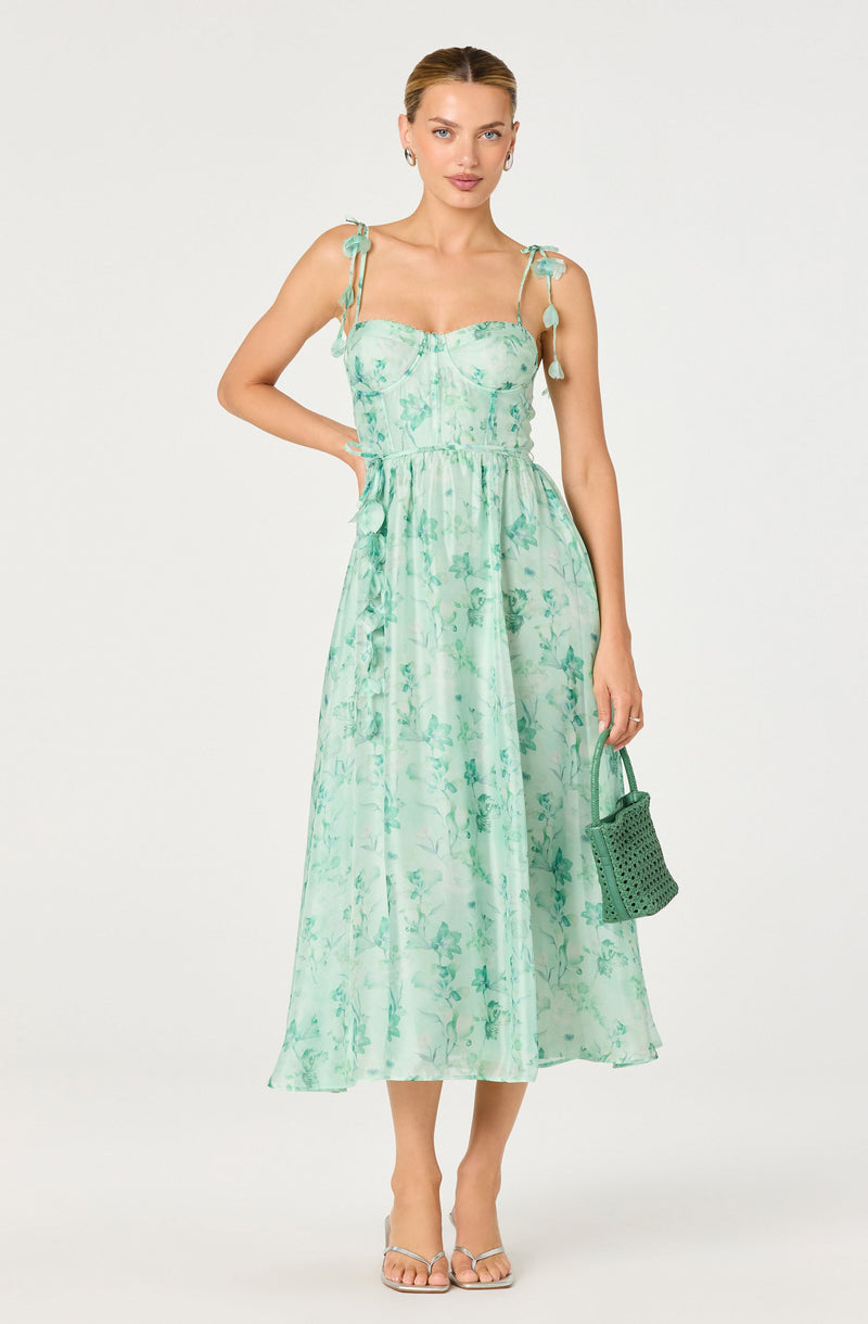ASTR The Label - Halcyon Floral 3D Flower Appliqué Midi Dress - Green Floral