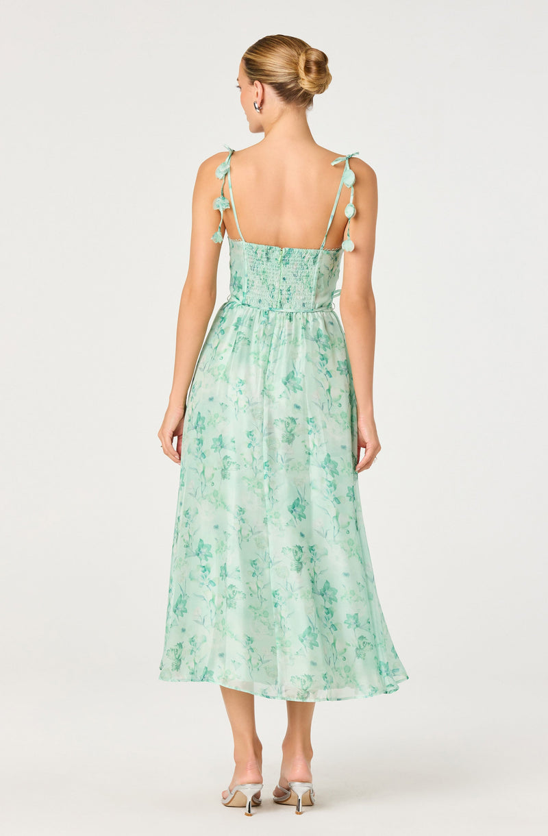 ASTR The Label - Halcyon Floral 3D Flower Appliqué Midi Dress - Green Floral