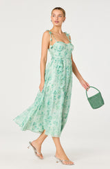 ASTR The Label - Halcyon Floral 3D Flower Appliqué Midi Dress - Green Floral