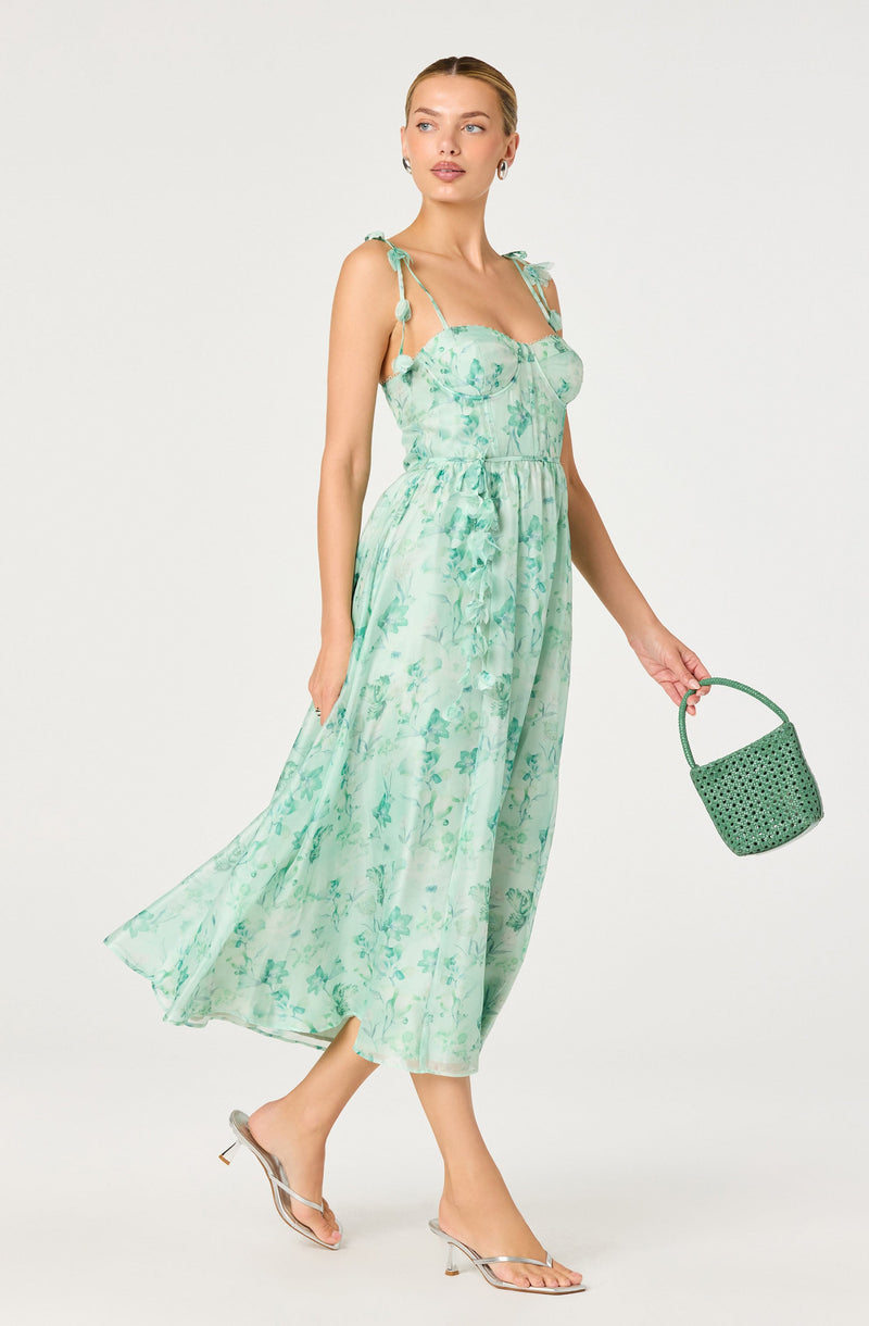 ASTR The Label - Halcyon Floral 3D Flower Appliqué Midi Dress - Green Floral