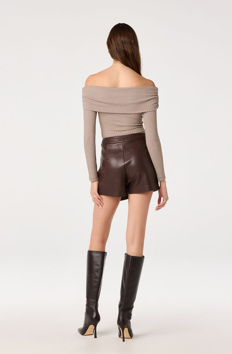 Diamante Off-Shoulder Top - Brown Gingham