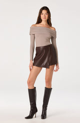 Diamante Off-Shoulder Top - Brown Gingham