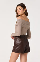 Diamante Off-Shoulder Top - Brown Gingham