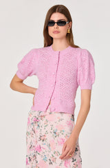 ASTR The Label - Kaydence Puff Sleeve Bobble Stitch Cardigan - Pink