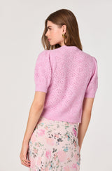 ASTR The Label - Kaydence Puff Sleeve Bobble Stitch Cardigan - Pink