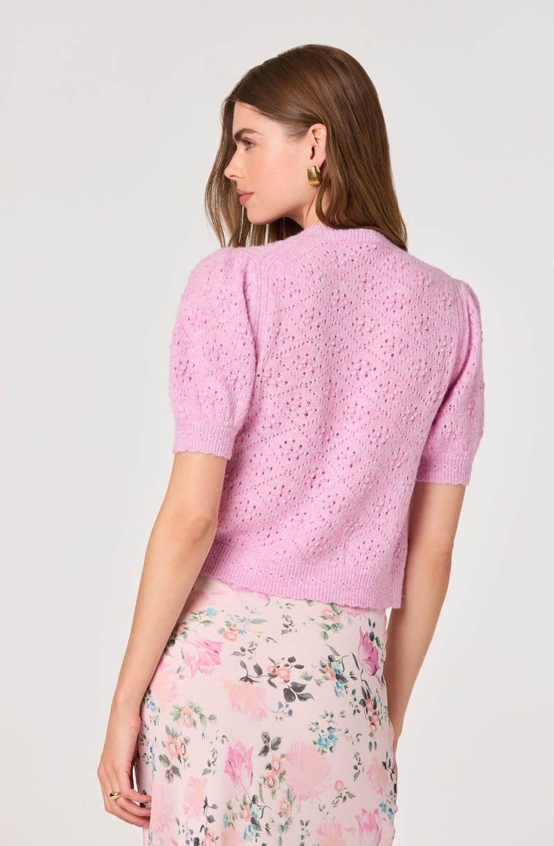 ASTR The Label - Kaydence Puff Sleeve Bobble Stitch Cardigan - Pink