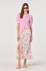 ASTR The Label - Kaydence Puff Sleeve Bobble Stitch Cardigan - Pink