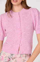 ASTR The Label - Kaydence Puff Sleeve Bobble Stitch Cardigan - Pink