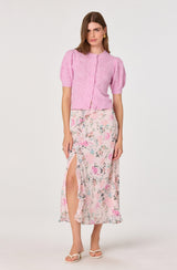 ASTR The Label - Kaydence Puff Sleeve Bobble Stitch Cardigan - Pink