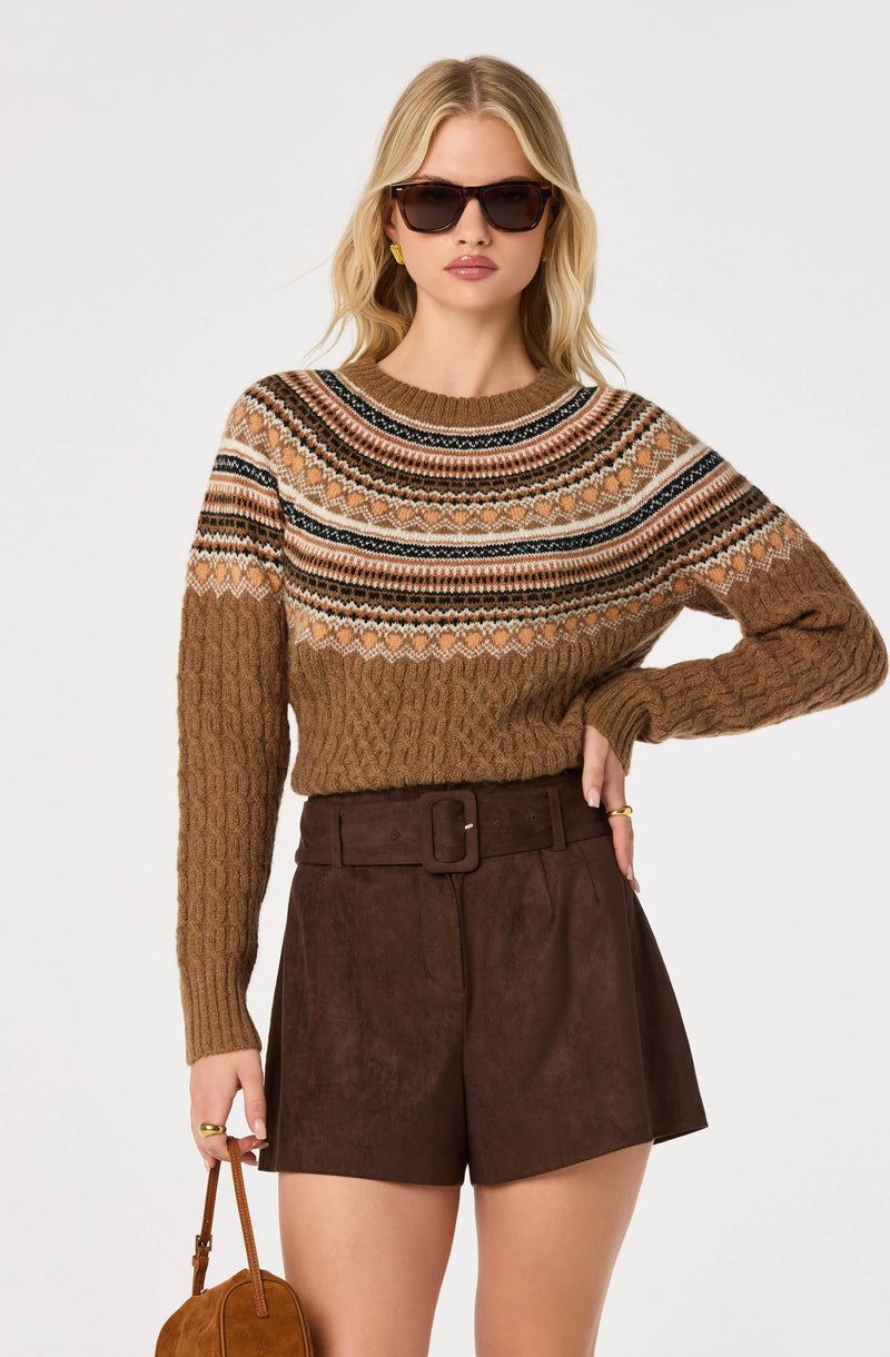 Daria Fair Isle Cable Knit Sweater - Camel