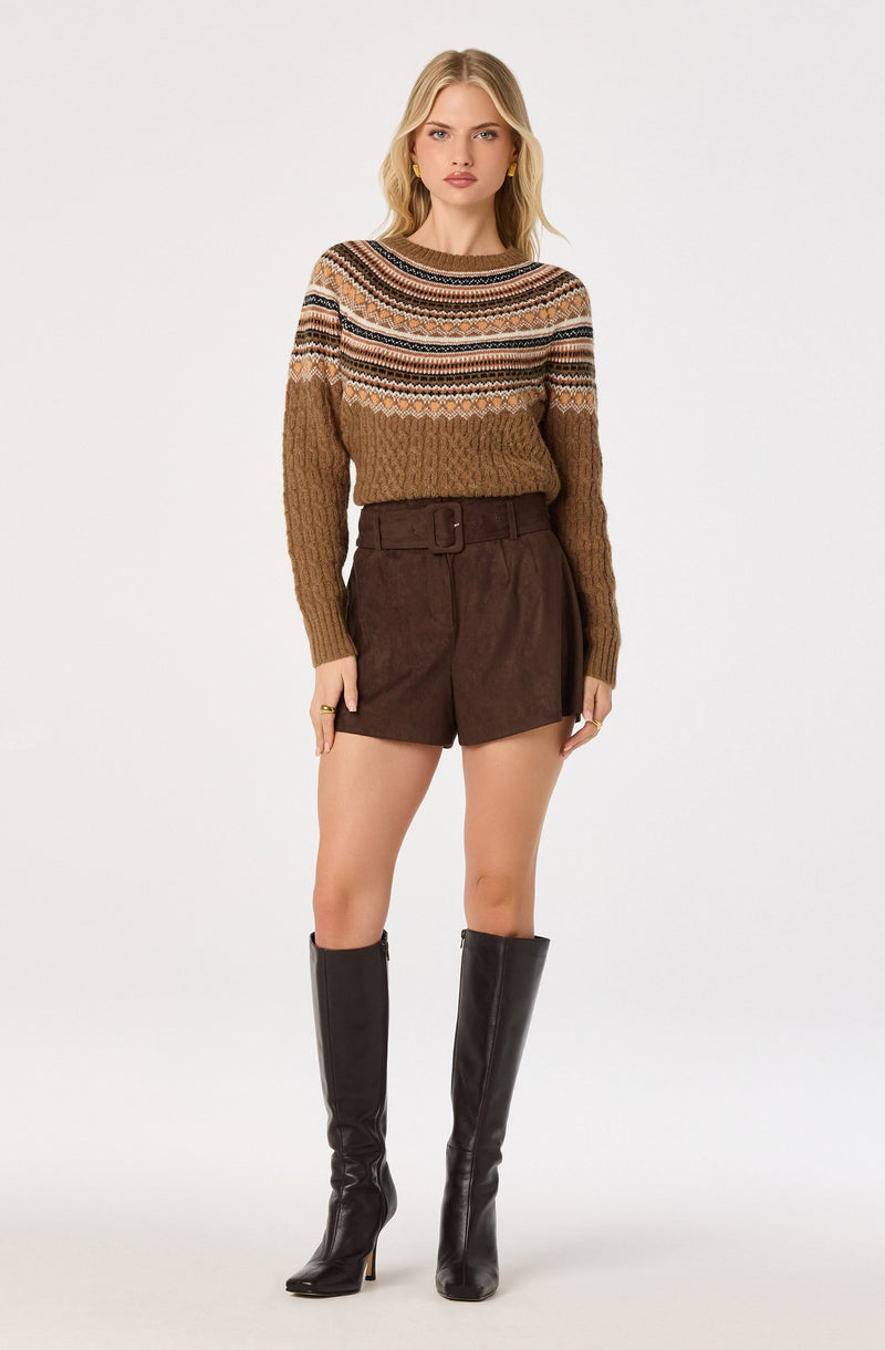 Daria Fair Isle Cable Knit Sweater - Camel
