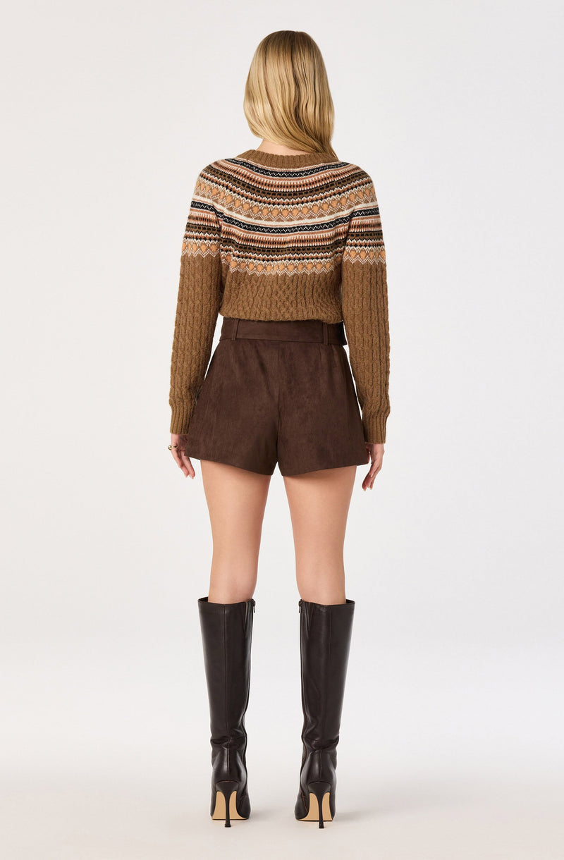 Daria Fair Isle Cable Knit Sweater - Camel