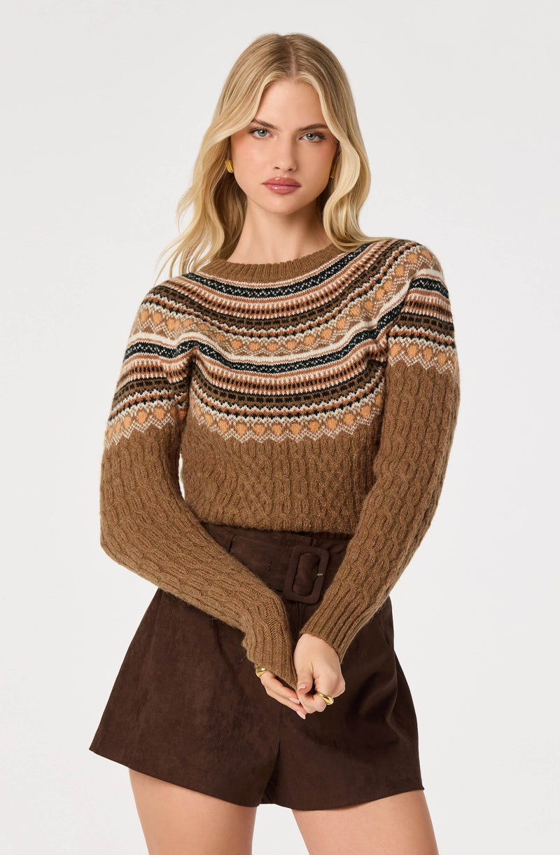 Daria Fair Isle Cable Knit Sweater - Camel