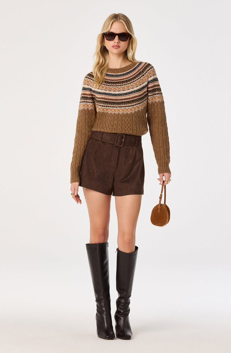 Daria Fair Isle Cable Knit Sweater - Camel