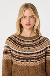 Daria Fair Isle Cable Knit Sweater - Camel