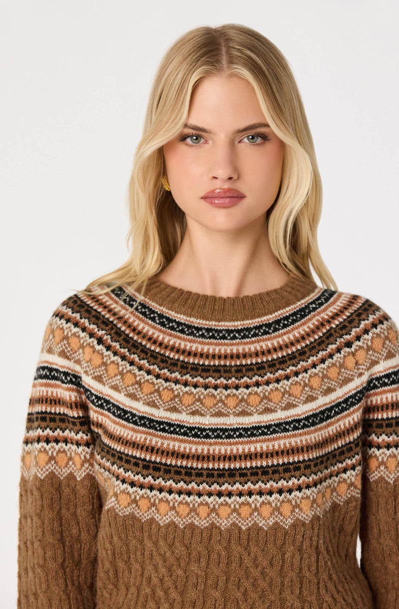 Daria Fair Isle Cable Knit Sweater - Camel