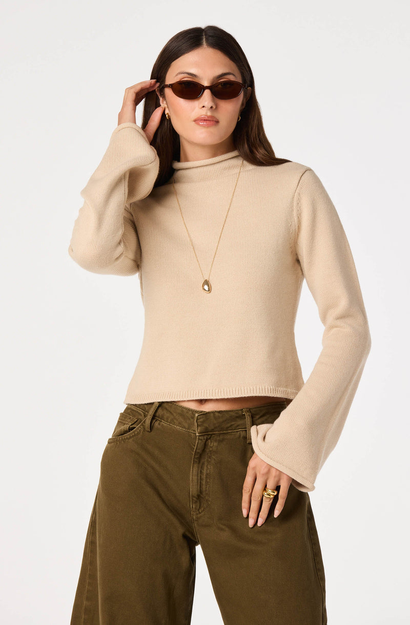 May Bell Sleeve Mock Neck Sweater - Oatmeal